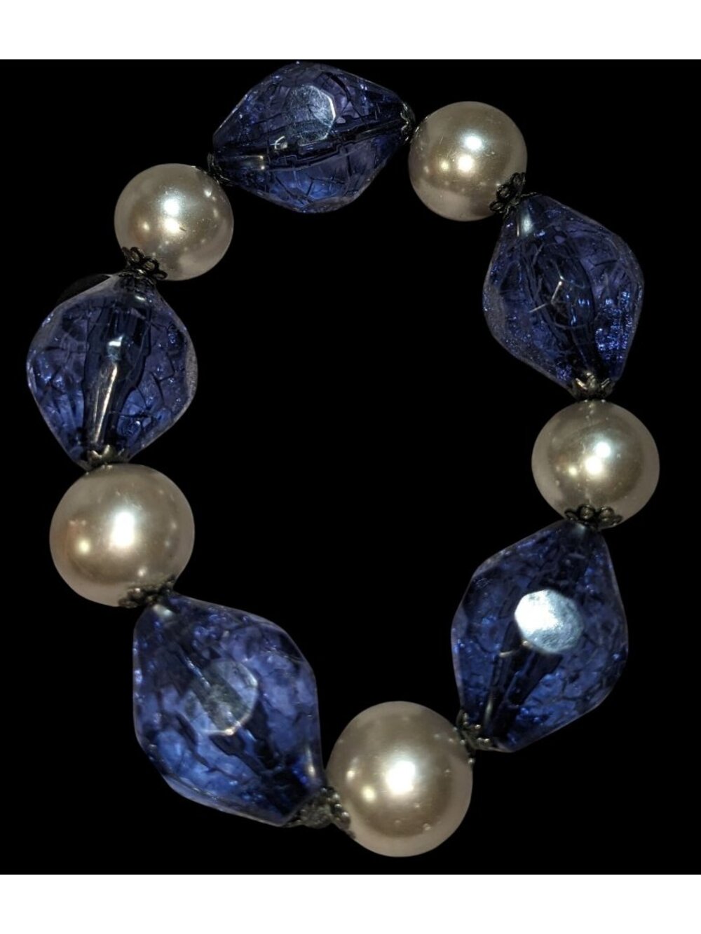 Y2K Coquette Laila Rowe Blue Crackle Bead Faux Pearl Stretch Bracelet